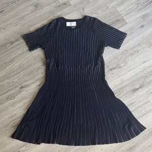 Lane Bryant Navy Ribbed Midi Dress with Pinstripes